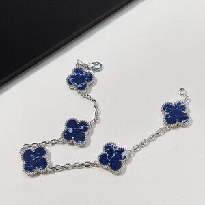Van Cleef & Arpels Silver and Blue Clover Bracelet